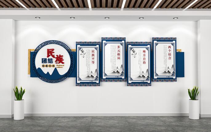 社區(qū)文化墻創(chuàng)意設(shè)計圖片(圖2) 藍色民族團結(jié)社區(qū)文化墻
